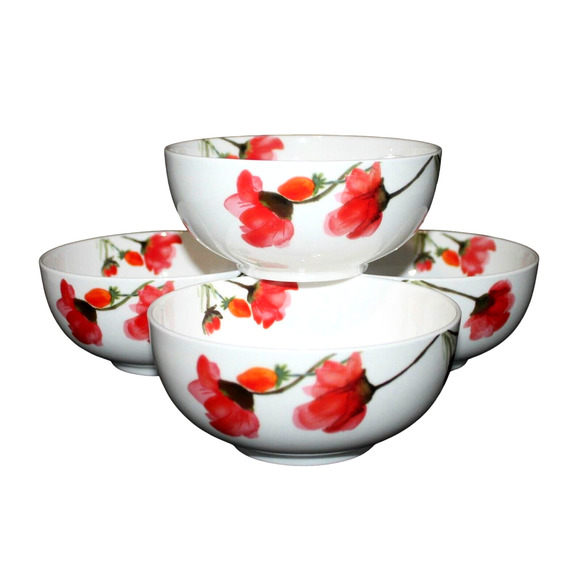 Mikasa Kiera Red Poppy Floral Porcelain Salad Bowls 6in Ceramic Set of 4 NEW - Picture 9 of 10